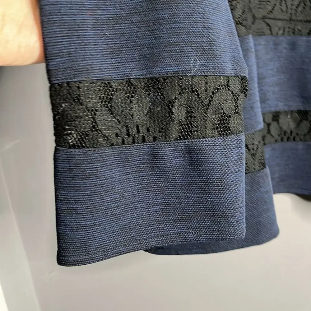 Anthropologie Harlyn Navy Blue Black Lace Long Sleeve Top Medium